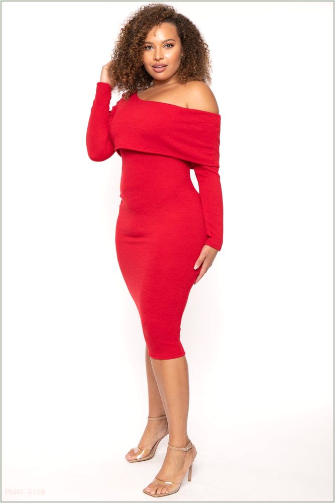  Plus Size Cerise One Shoulder Dress- Red H7-CS2542-RD-1X