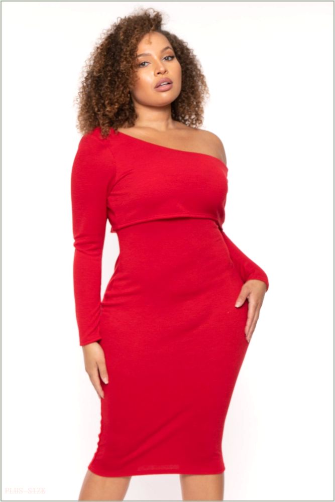  Plus Size Cerise One Shoulder Dress- Red H7-CS2542-RD-1X