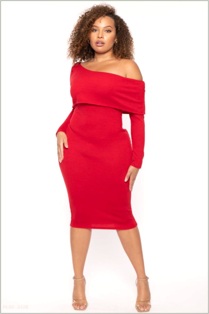  Plus Size Cerise One Shoulder Dress- Red H7-CS2542-RD-1X