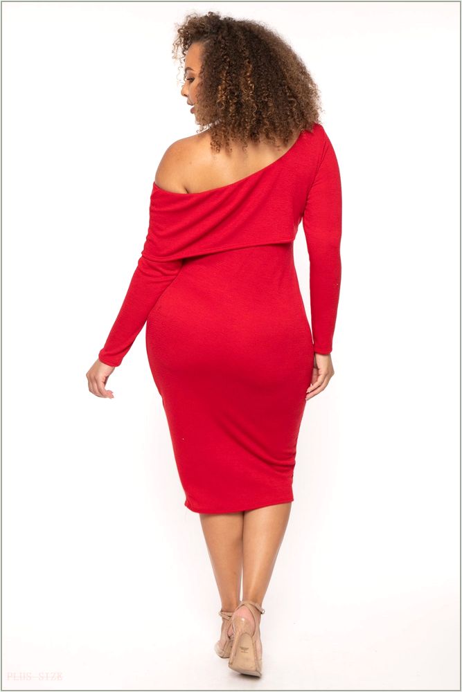  Plus Size Cerise One Shoulder Dress- Red H7-CS2542-RD-1X