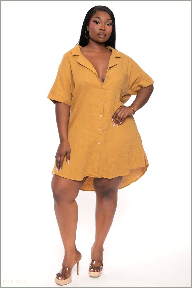  Plus Size Charee Shirt Dress- Camel Z343-ND30838X-CM-1X