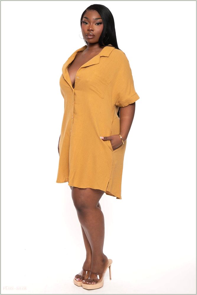  Plus Size Charee Shirt Dress- Camel Z343-ND30838X-CM-1X