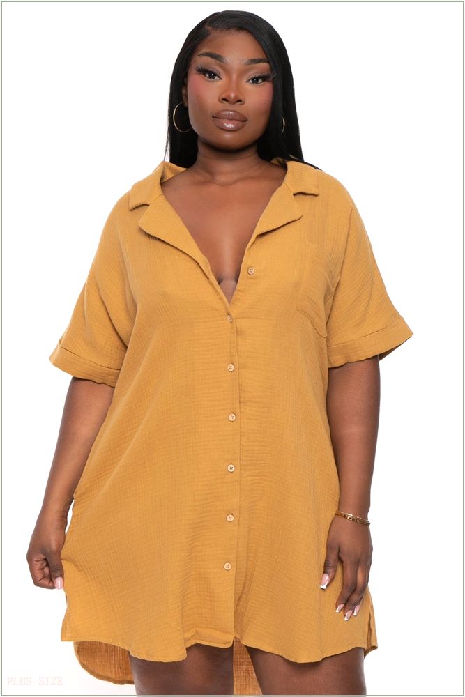  Plus Size Charee Shirt Dress- Camel Z343-ND30838X-CM-1X