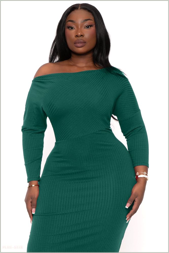  Plus Size Charlene Ribbed Midi Dress - Hunter Green Z390-CRD1799QX-HG-1X