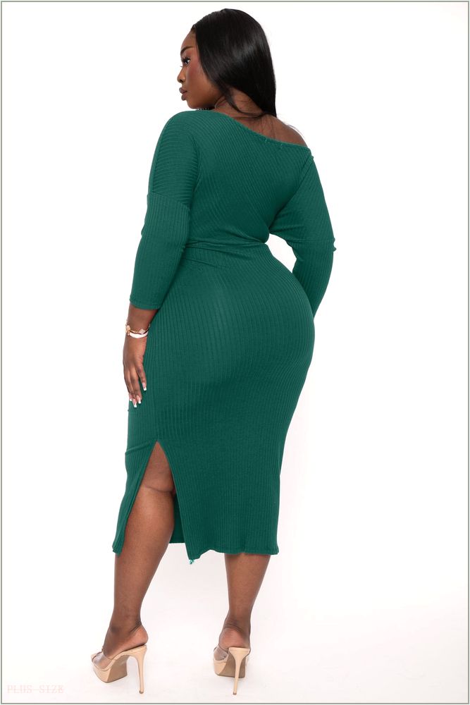  Plus Size Charlene Ribbed Midi Dress - Hunter Green Z390-CRD1799QX-HG-1X