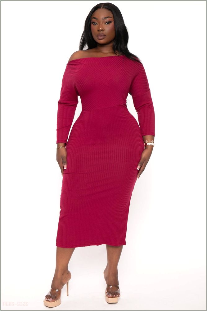  Plus Size Charlene Ribbed Midi Dress - Magenta Z390-CRD1799QX-MG-1X