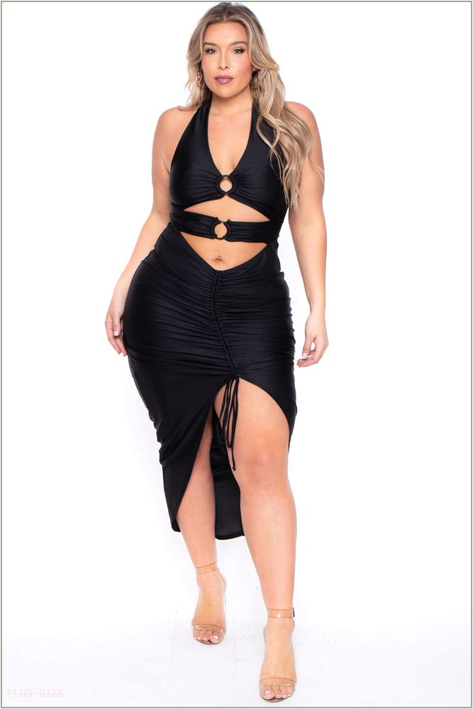  Plus Size Charlize Halter Dress - Black H13-CS2022-BK-1X