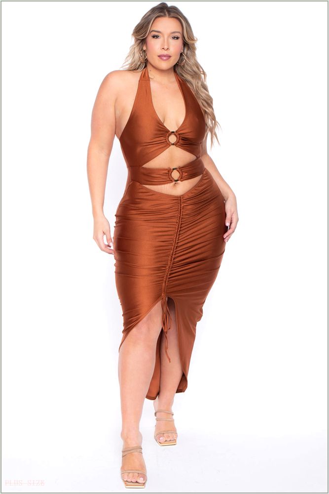  Plus Size Charlize Halter Dress - Rust H13-CS2022-RT-2X