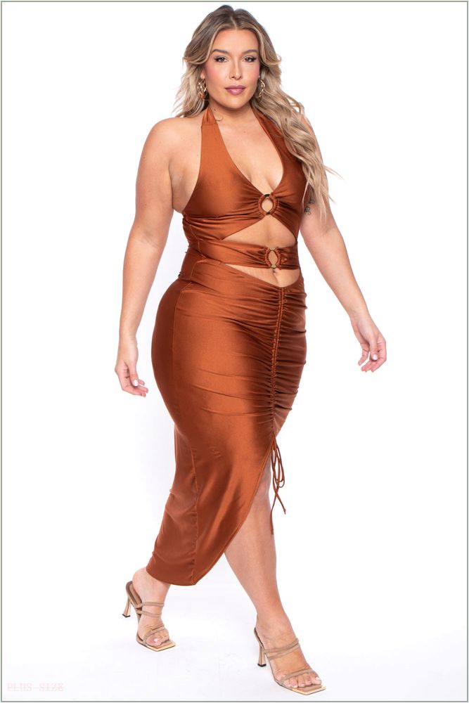  Plus Size Charlize Halter Dress - Rust H13-CS2022-RT-2X