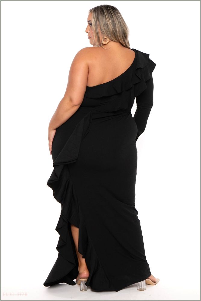  Plus Size Chaylin One Shoulder Maxi Gown Dress- Black Z212-IXD8956SP-BK-1X