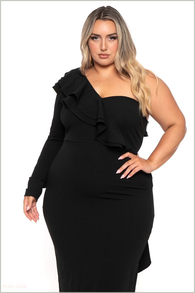  Plus Size Chaylin One Shoulder Maxi Gown Dress- Black Z212-IXD8956SP-BK-1X