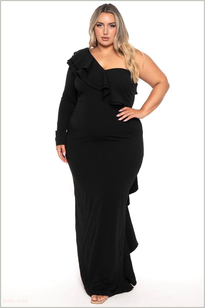  Plus Size Chaylin One Shoulder Maxi Gown Dress- Black Z212-IXD8956SP-BK-1X