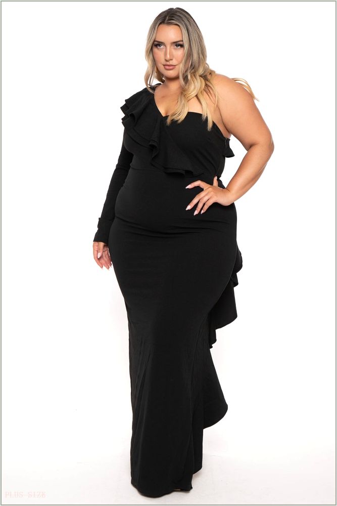  Plus Size Chaylin One Shoulder Maxi Gown Dress- Black Z212-IXD8956SP-BK-1X