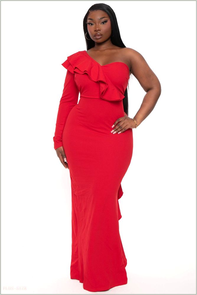  Plus Size Chaylin One Shoulder Maxi Gown Dress- Red Z212-IXD8956SP-RD-1X