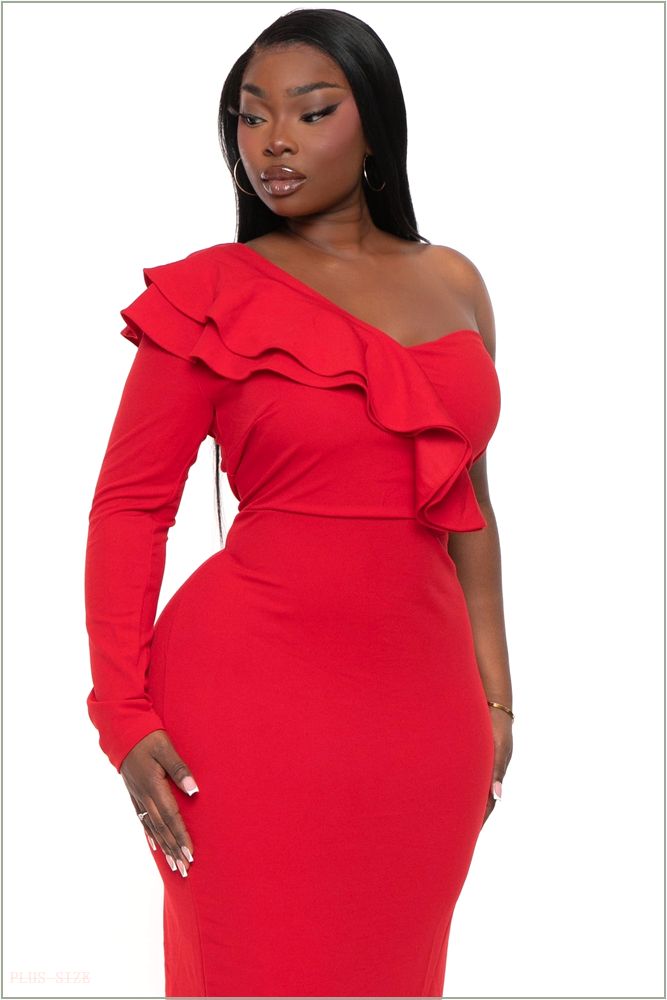  Plus Size Chaylin One Shoulder Maxi Gown Dress- Red Z212-IXD8956SP-RD-1X