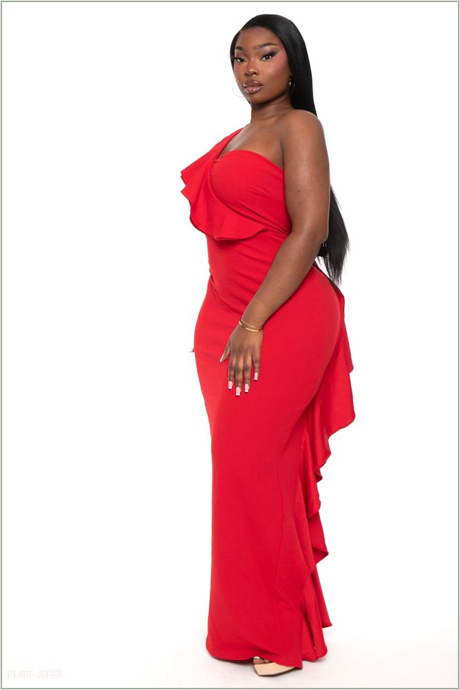  Plus Size Chaylin One Shoulder Maxi Gown Dress- Red Z212-IXD8956SP-RD-1X