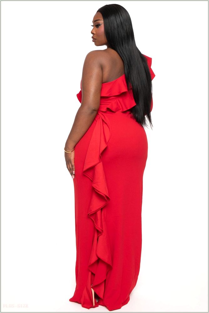  Plus Size Chaylin One Shoulder Maxi Gown Dress- Red Z212-IXD8956SP-RD-1X