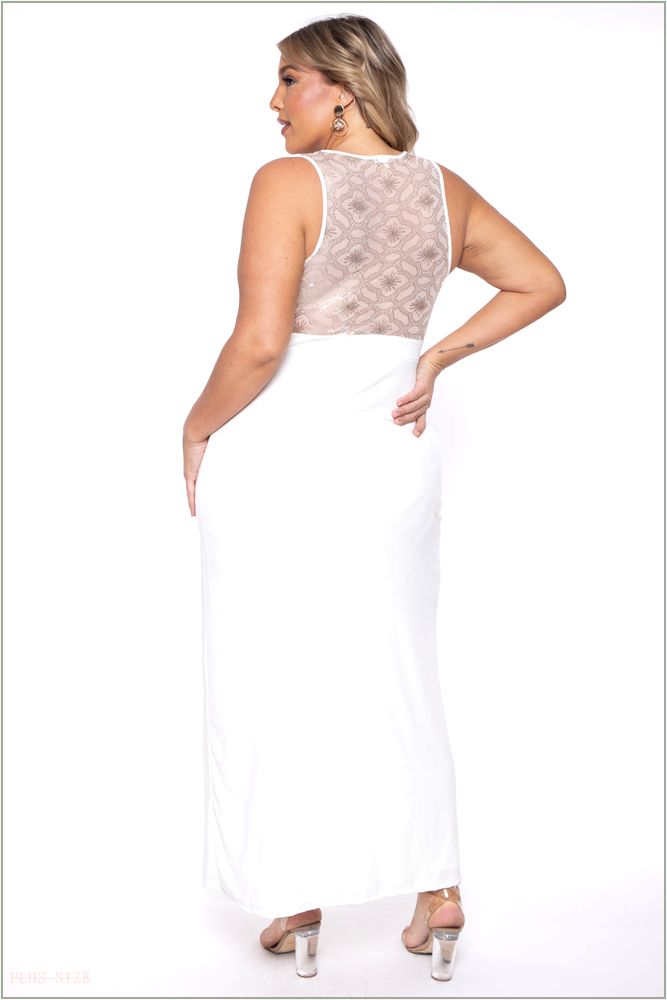  Plus Size Chiara M- Slit Maxi Dress - Ivory H4-CS2045-IV-1X