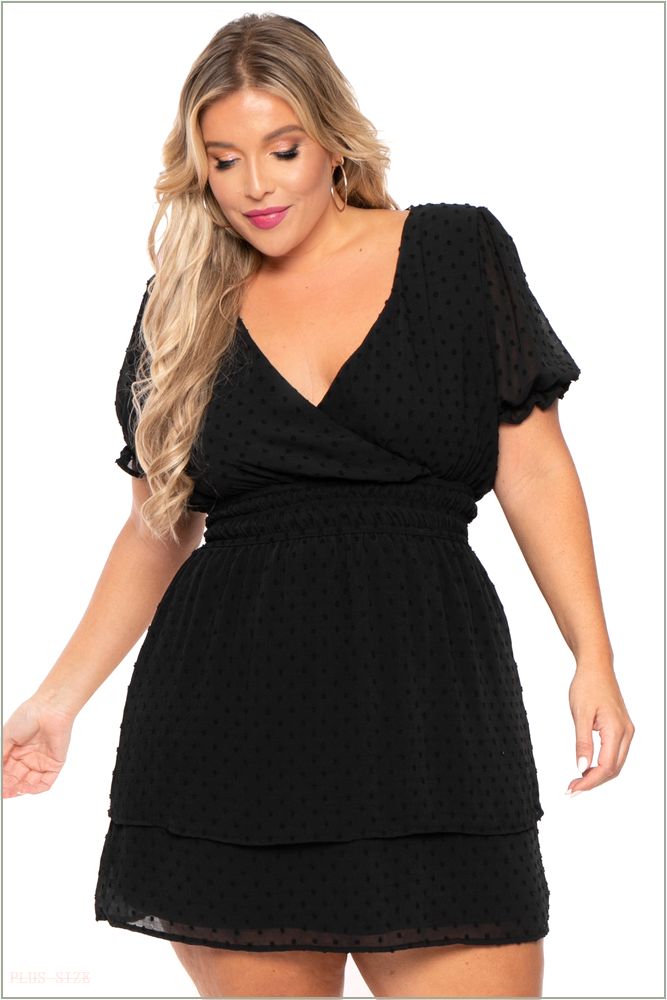  Plus Size Chiffon Swiss Dot Dress - Black X11-CS2178-BK-4X