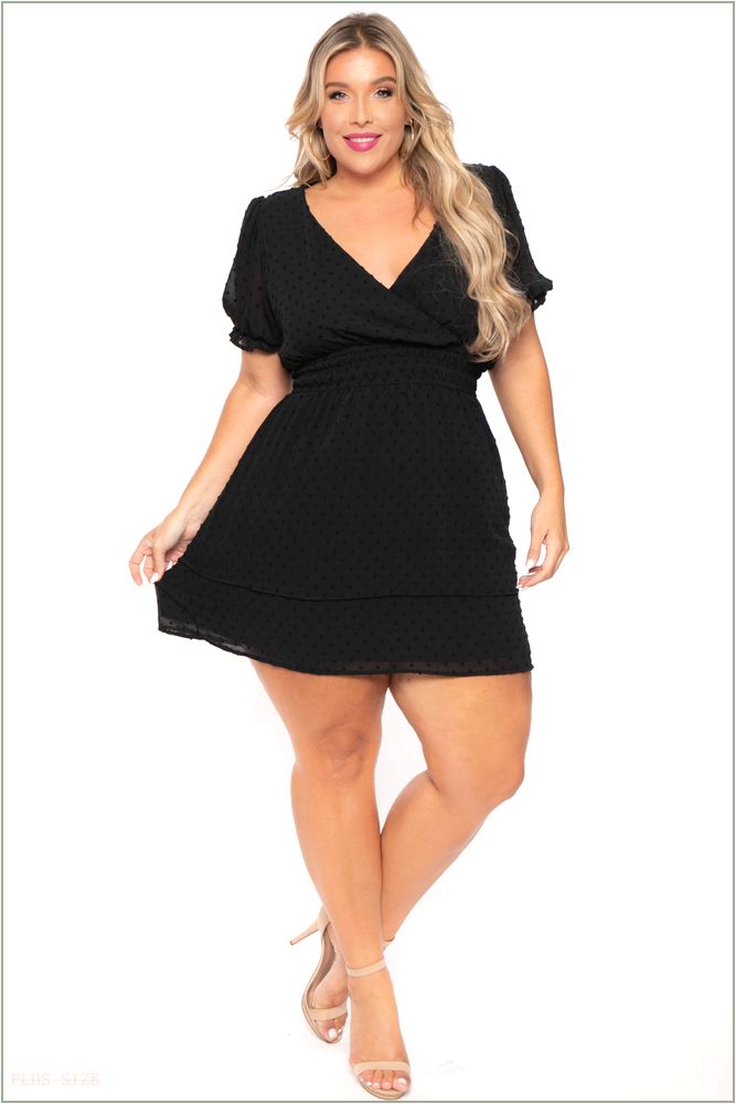  Plus Size Chiffon Swiss Dot Dress - Black X11-CS2178-BK-4X