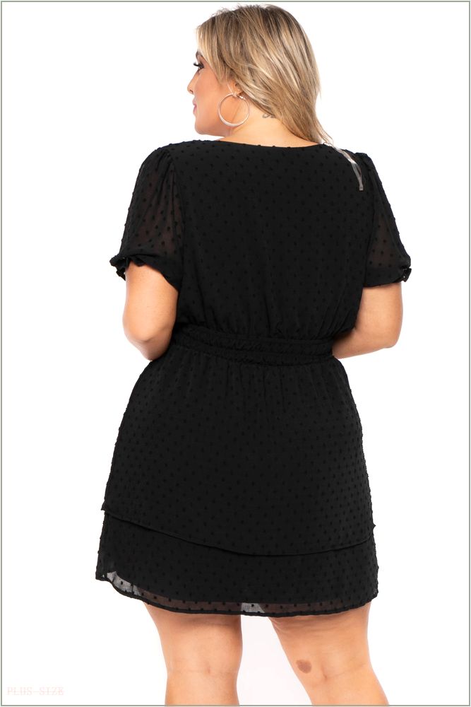  Plus Size Chiffon Swiss Dot Dress - Black X11-CS2178-BK-4X