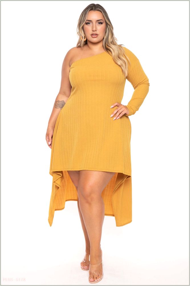  Plus Size Chloe Hi Low Maxi Dress -Mustard H14-HH597-MT-1X