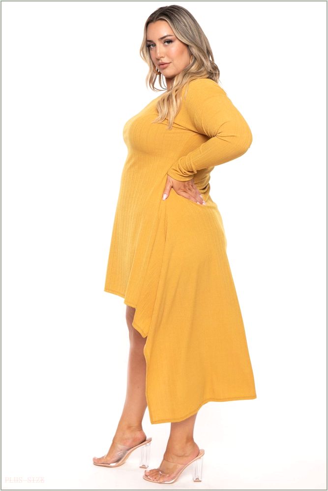  Plus Size Chloe Hi Low Maxi Dress -Mustard H14-HH597-MT-1X