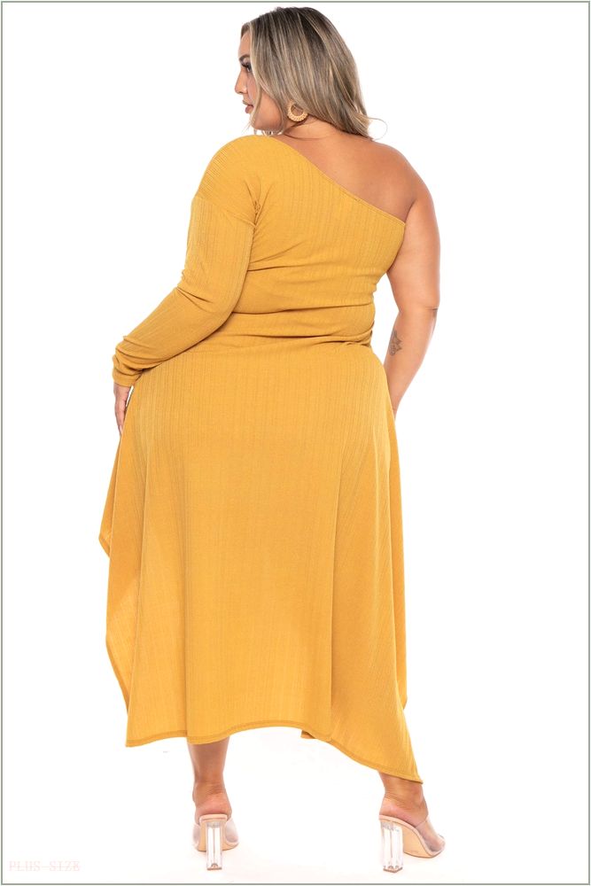  Plus Size Chloe Hi Low Maxi Dress -Mustard H14-HH597-MT-1X