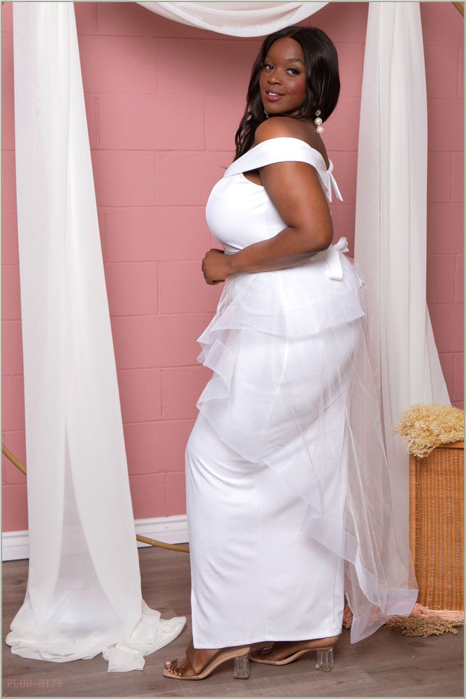  Plus Size Clara Off The Shoulder Tulle Dress - White H12-IXD6448EP-WH-1X