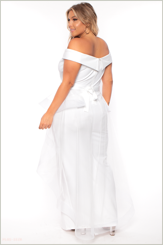  Plus Size Clara Off The Shoulder Tulle Dress - White H12-IXD6448EP-WH-1X