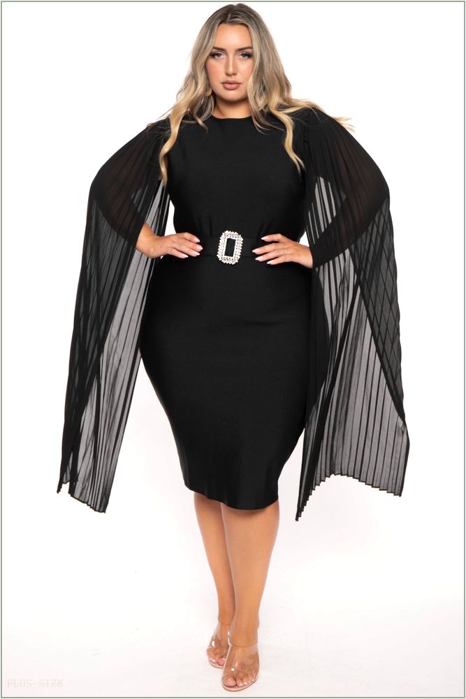  Plus Size Clarette Cape Sleeve Dress- Black Z232-26895X-BK-1X