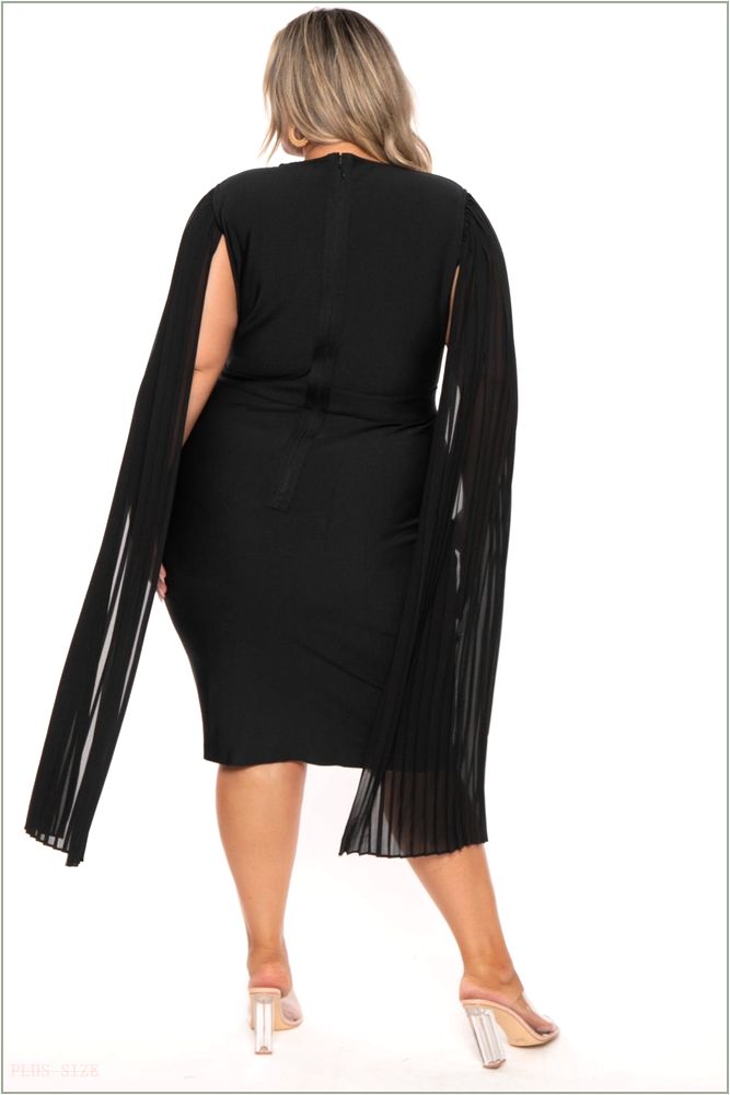  Plus Size Clarette Cape Sleeve Dress- Black Z232-26895X-BK-1X