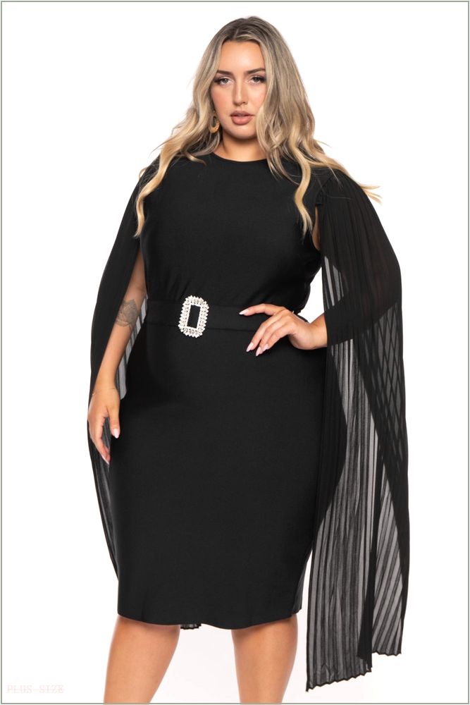  Plus Size Clarette Cape Sleeve Dress- Black Z232-26895X-BK-1X