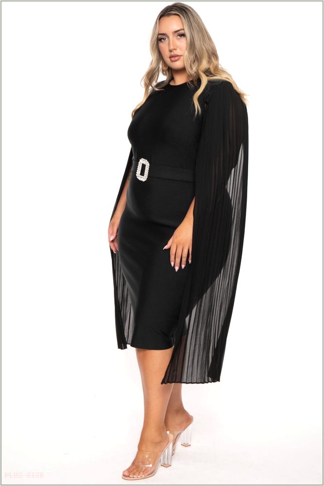  Plus Size Clarette Cape Sleeve Dress- Black Z232-26895X-BK-1X