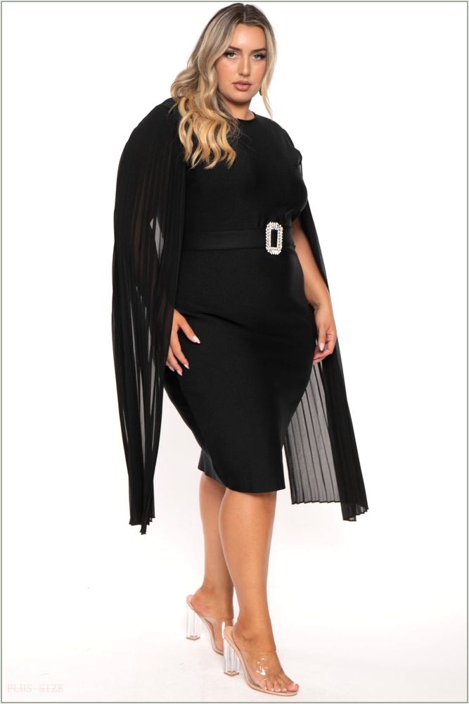  Plus Size Clarette Cape Sleeve Dress- Black Z232-26895X-BK-1X