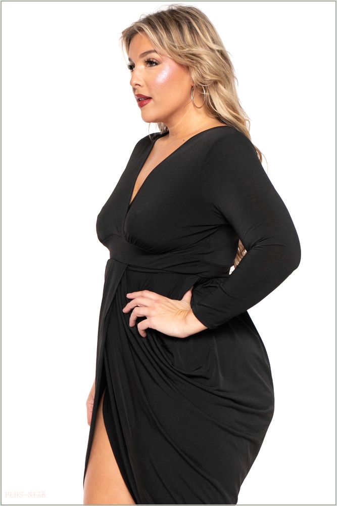  Plus Size Clarissa Asymmetric Drape Dress - Black R19-JD182-BK-3X