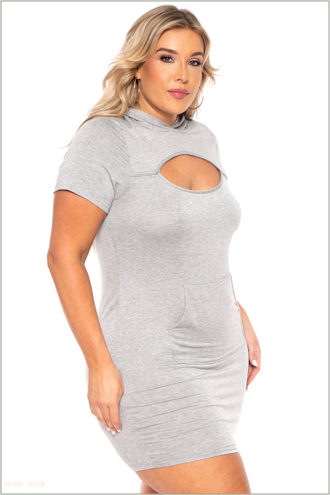  Plus Size Cutout Hoodie Dress - Heather Grey I38-CS1130-HG-3X