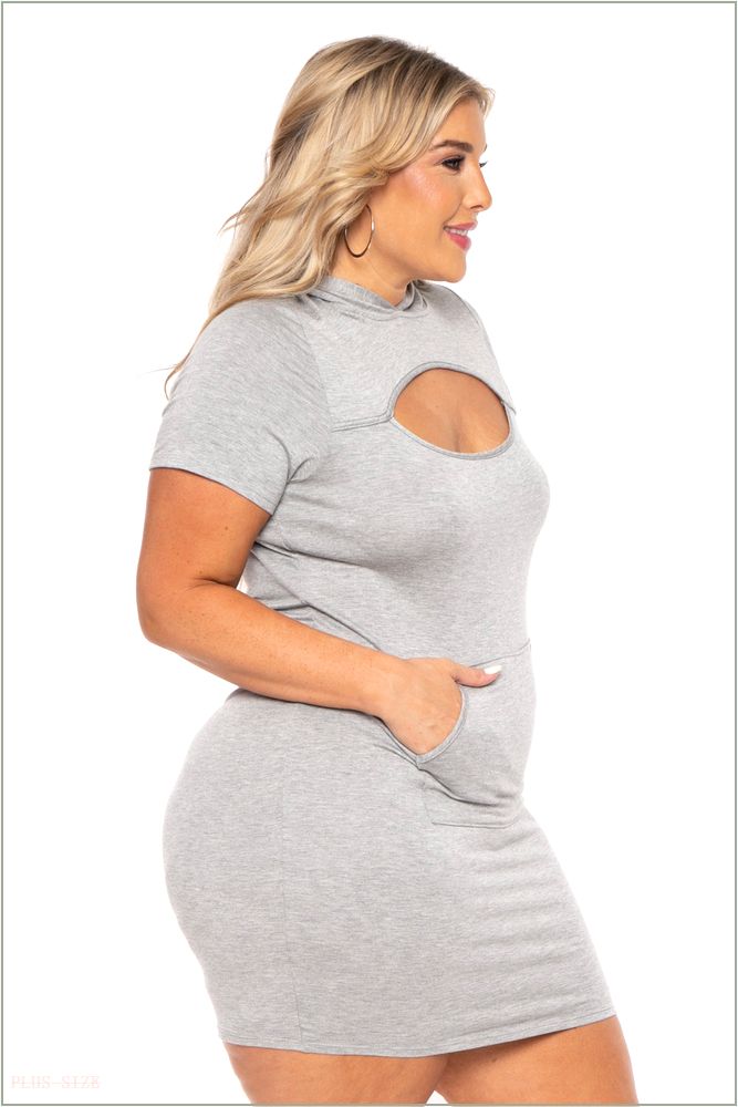  Plus Size Cutout Hoodie Dress - Heather Grey I38-CS1130-HG-3X