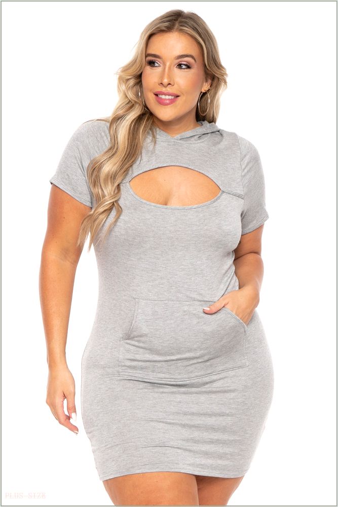  Plus Size Cutout Hoodie Dress - Heather Grey I38-CS1130-HG-3X