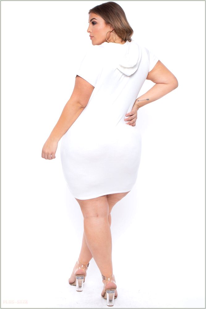  Plus Size Cutout Hoodie Dress - Ivory O24-CS1130-IV-1X