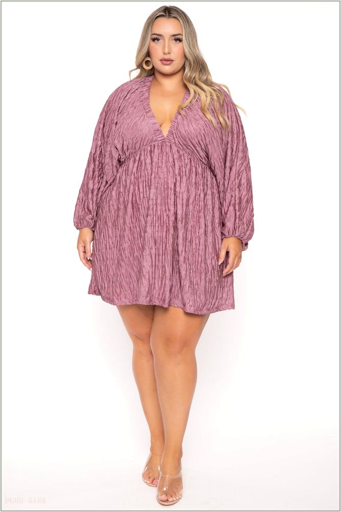  Plus Size Daine Crinkle Dress - Mauve W51-KRD4317-MV-1X