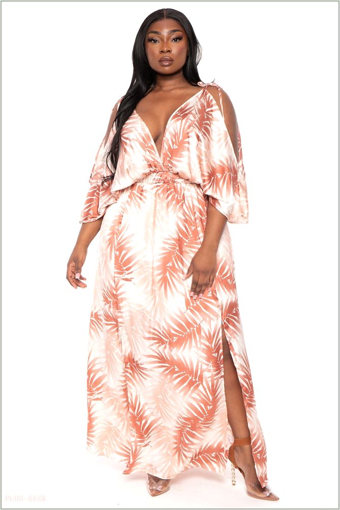  Plus Size Danielle Satin Maxi Dress - Mocha E52-CS2190-MC-1X