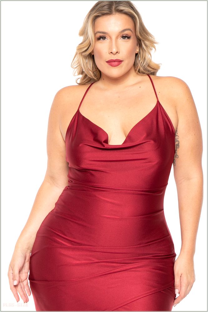  Plus Size Dayanna Asymmetric Dress - Wine D29-D10999PL-WN-1X