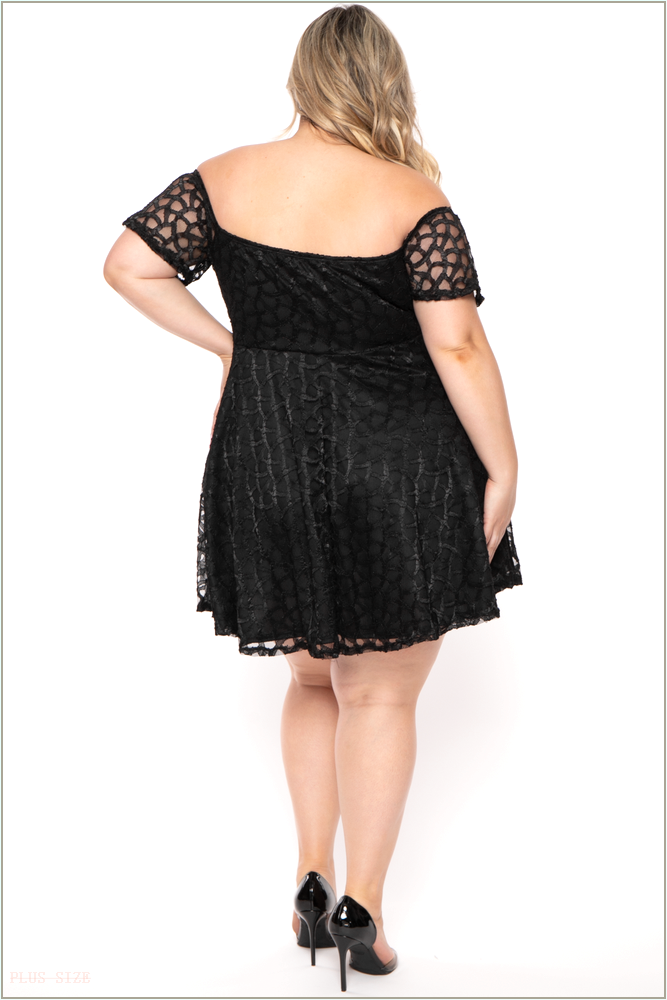  Plus Size Deana Off The Shoulder Lace Dress- Black H12-CS2410-BK-1X