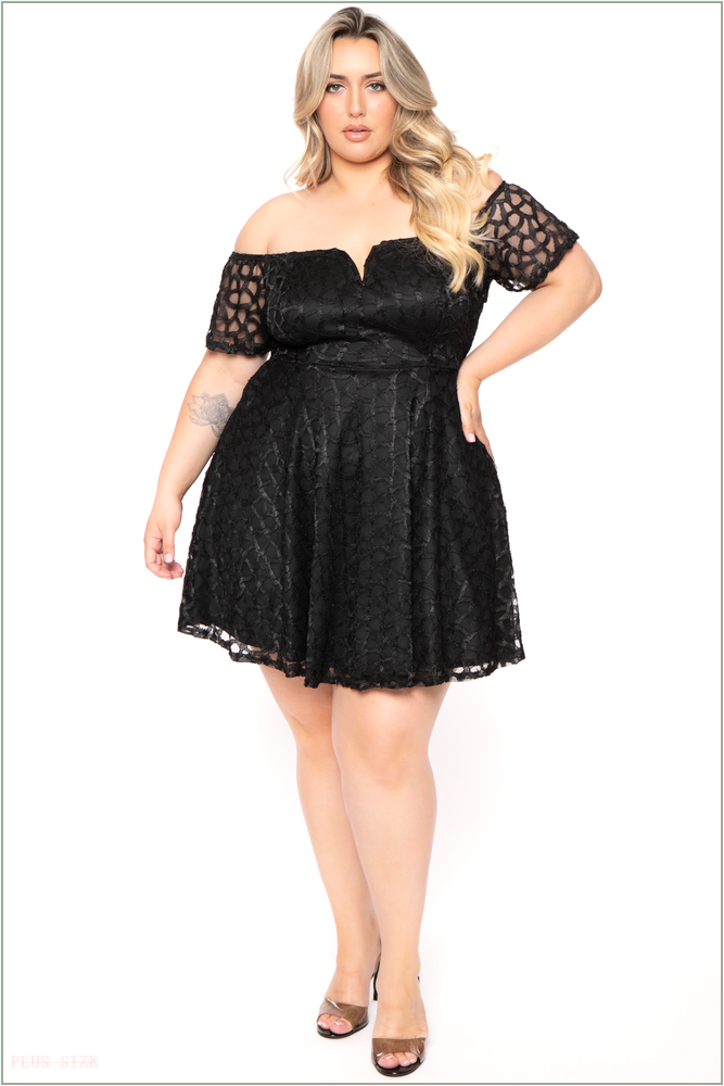  Plus Size Deana Off The Shoulder Lace Dress- Black H12-CS2410-BK-1X