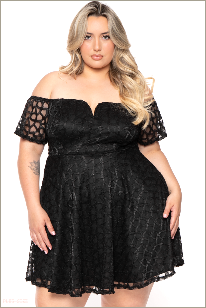  Plus Size Deana Off The Shoulder Lace Dress- Black H12-CS2410-BK-1X