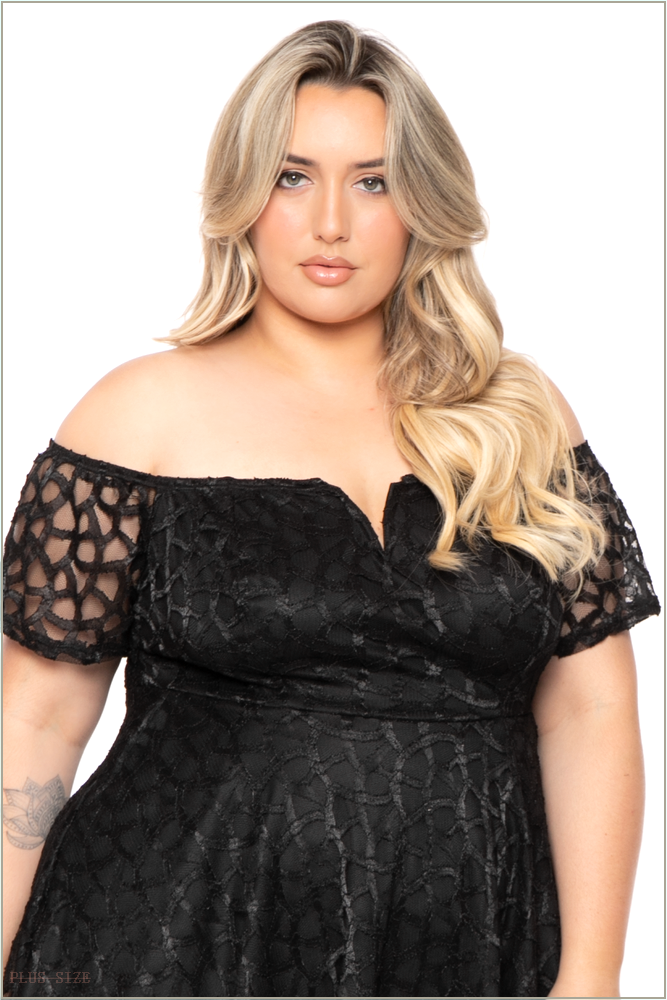  Plus Size Deana Off The Shoulder Lace Dress- Black H12-CS2410-BK-1X