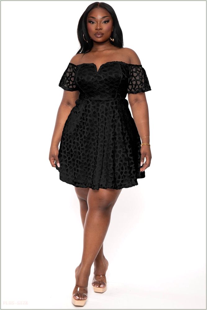  Plus Size Deana Off The Shoulder Lace Dress- Black H12-CS2410-BK-1X