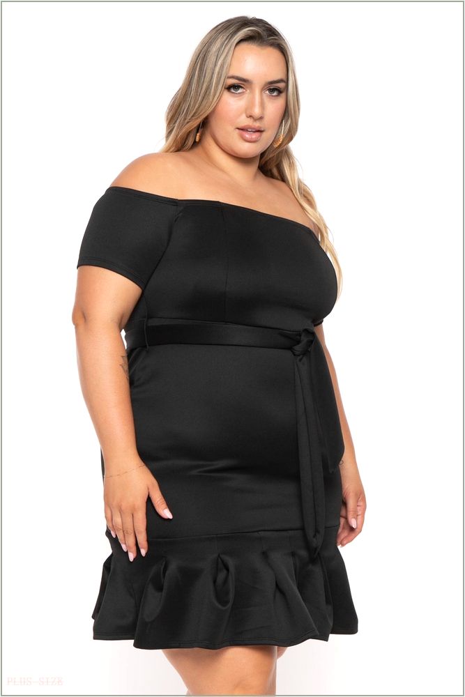  Plus Size Debora Off The Shoulder Dress - Black H3-CS2331-BK-1X