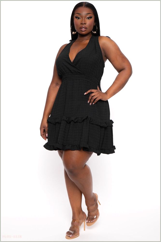  Plus Size Delia Tiered Ruffle Dress- Black H15-CS2341-BK-4X